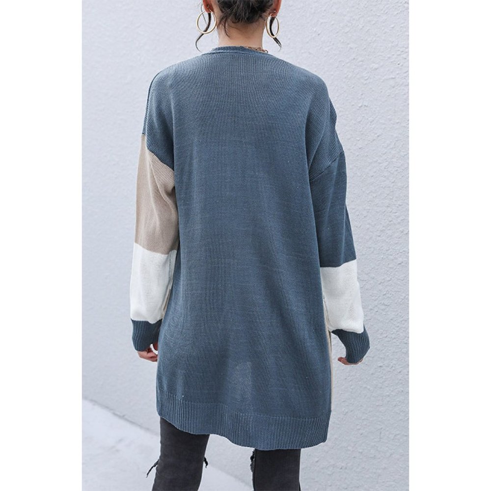 Color Block Dropped Shoulder Cardigan - Picture 4 of 4